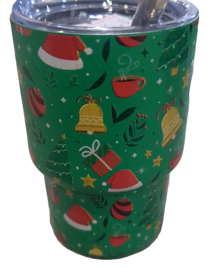 Shot Glass 3 oz Stainless Steel or Mini Tumbler for Dolls Green with Raised Christmas Symbols dated 2023 CLEARANCE sg1