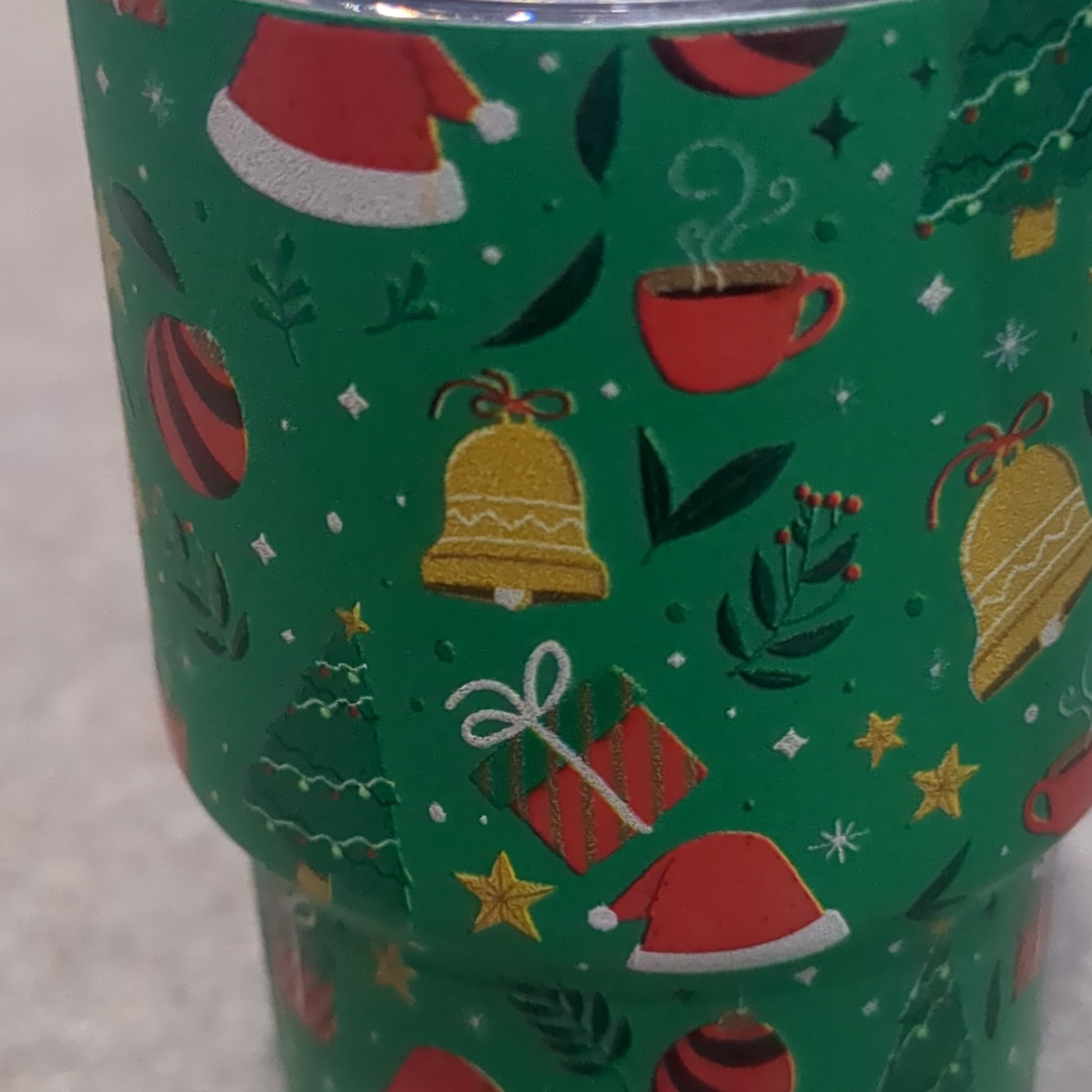 Shot Glass 3 oz Stainless Steel or Mini Tumbler for Dolls Green with Raised Christmas Symbols dated 2023 CLEARANCE sg1
