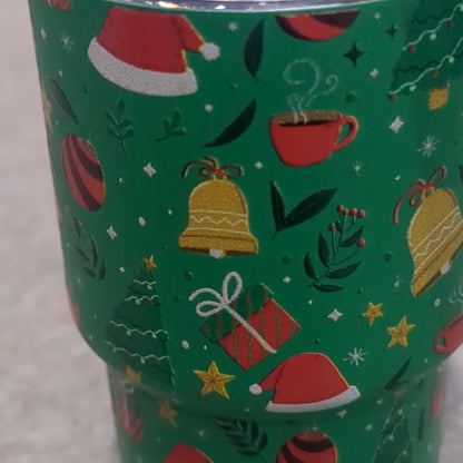 Shot Glass 3 oz Stainless Steel or Mini Tumbler for Dolls Green with Raised Christmas Symbols dated 2023 CLEARANCE sg1