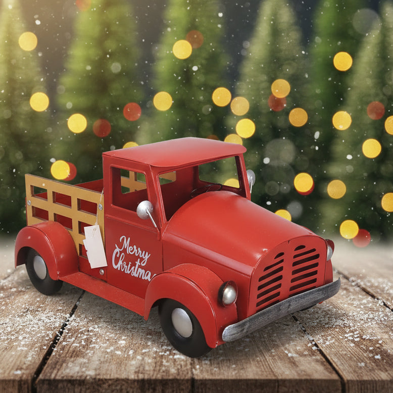 Red metal truck for Decor Merry Christmas