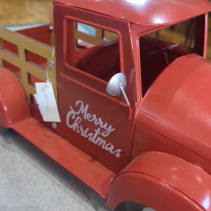 Red metal truck for Decor Merry Christmas