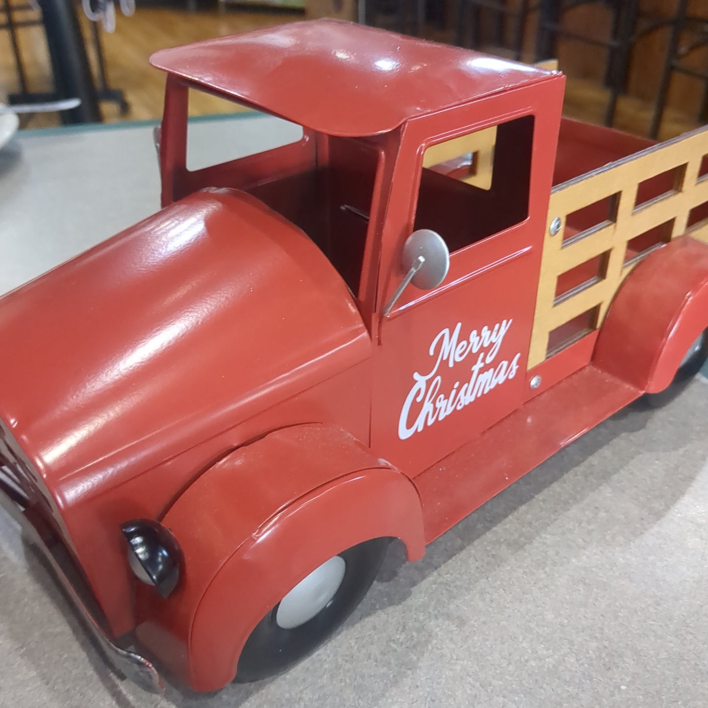 Red metal truck for Decor Merry Christmas