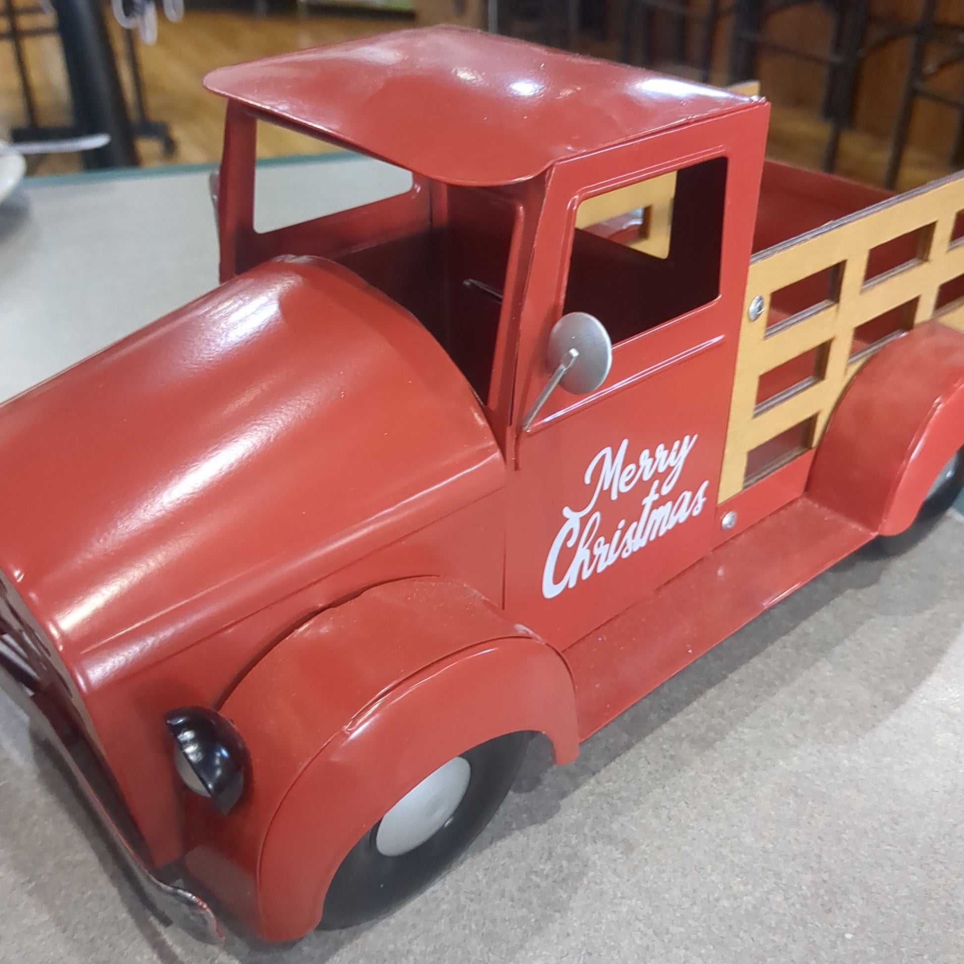 Red metal truck for Decor Merry Christmas