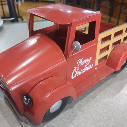 Red metal truck for Decor Merry Christmas