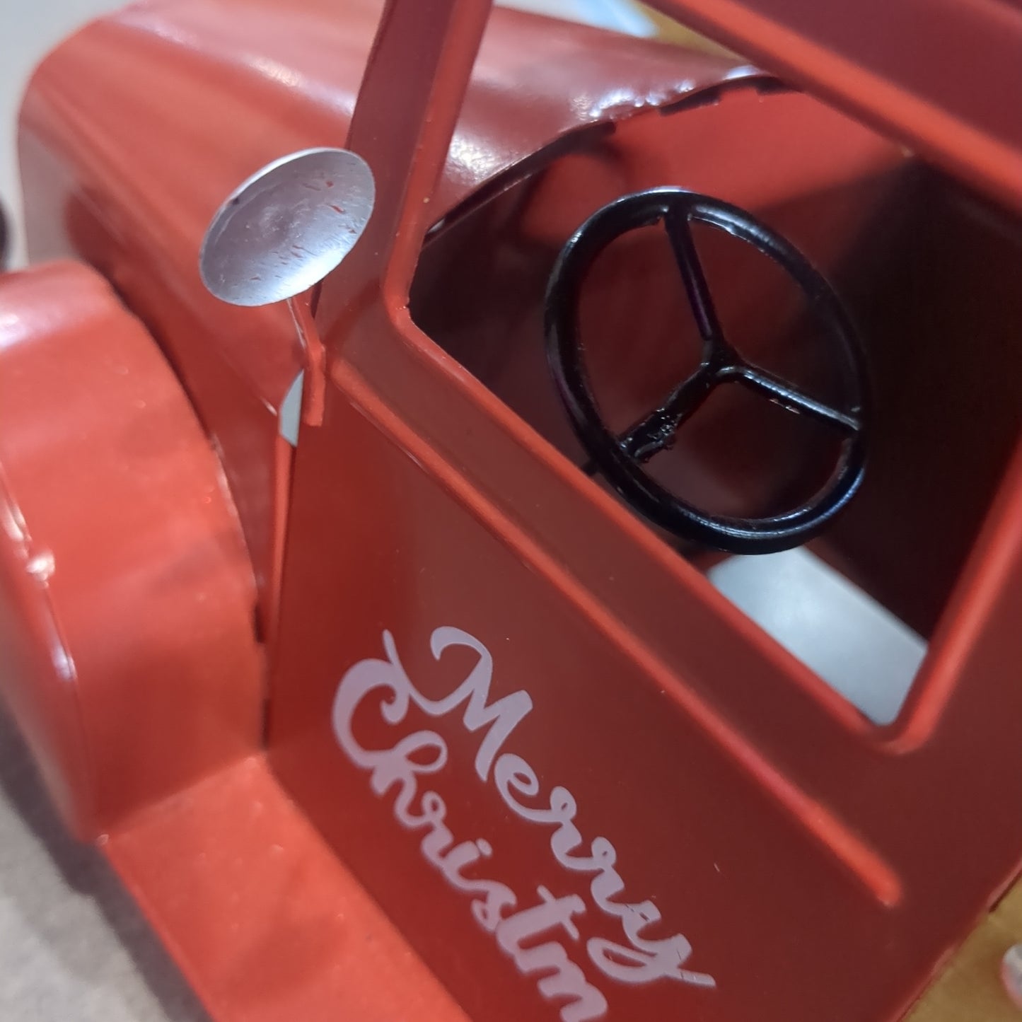 Red metal truck for Decor Merry Christmas