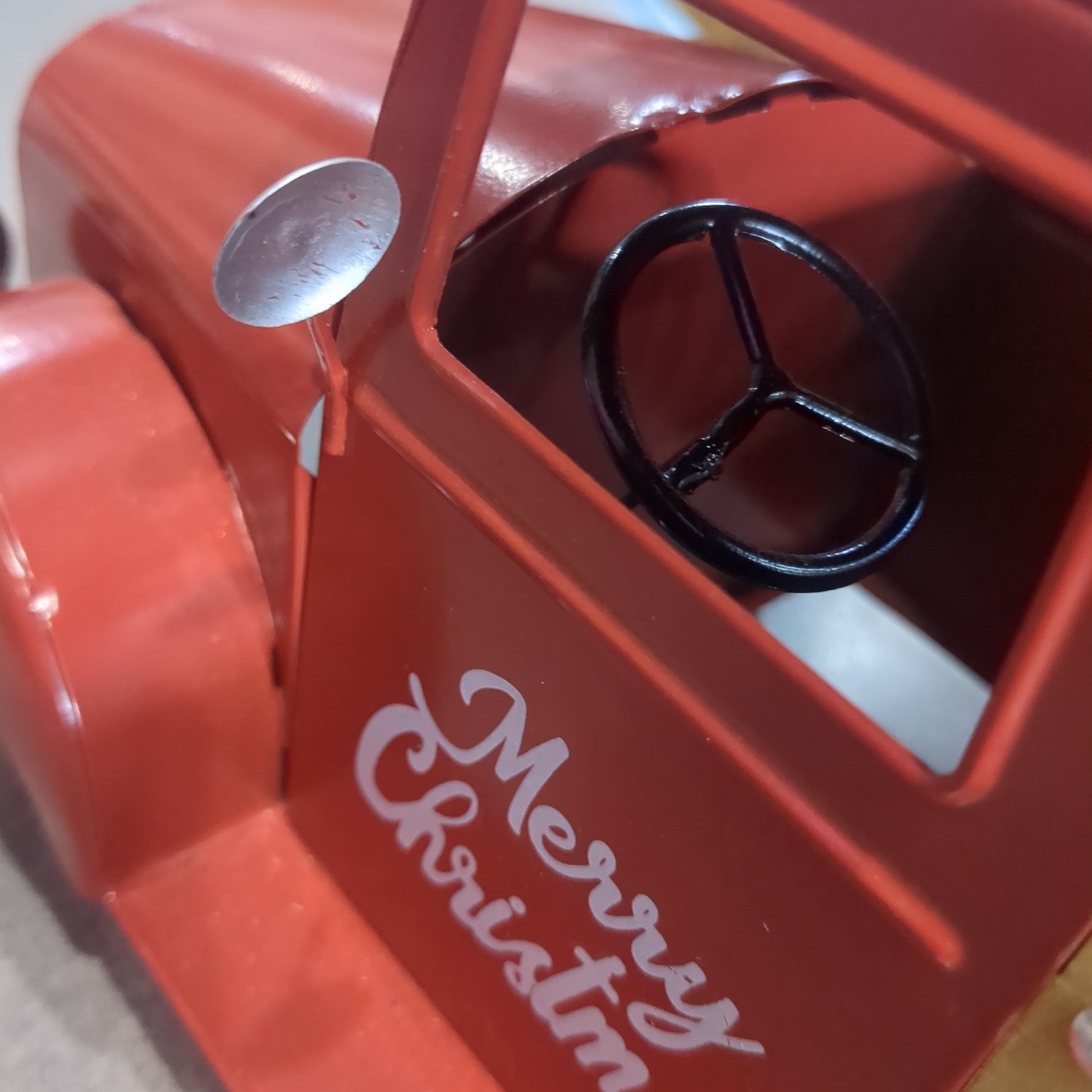 Red metal truck for Decor Merry Christmas