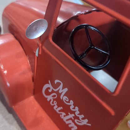 Red metal truck for Decor Merry Christmas