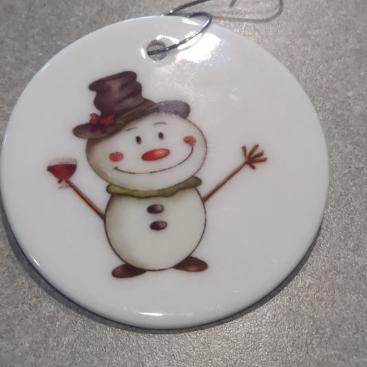 Ceramic ornament snowman with a wine glass o087