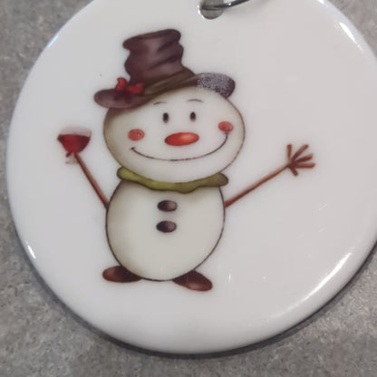 Ceramic ornament snowman with a wine glass o087
