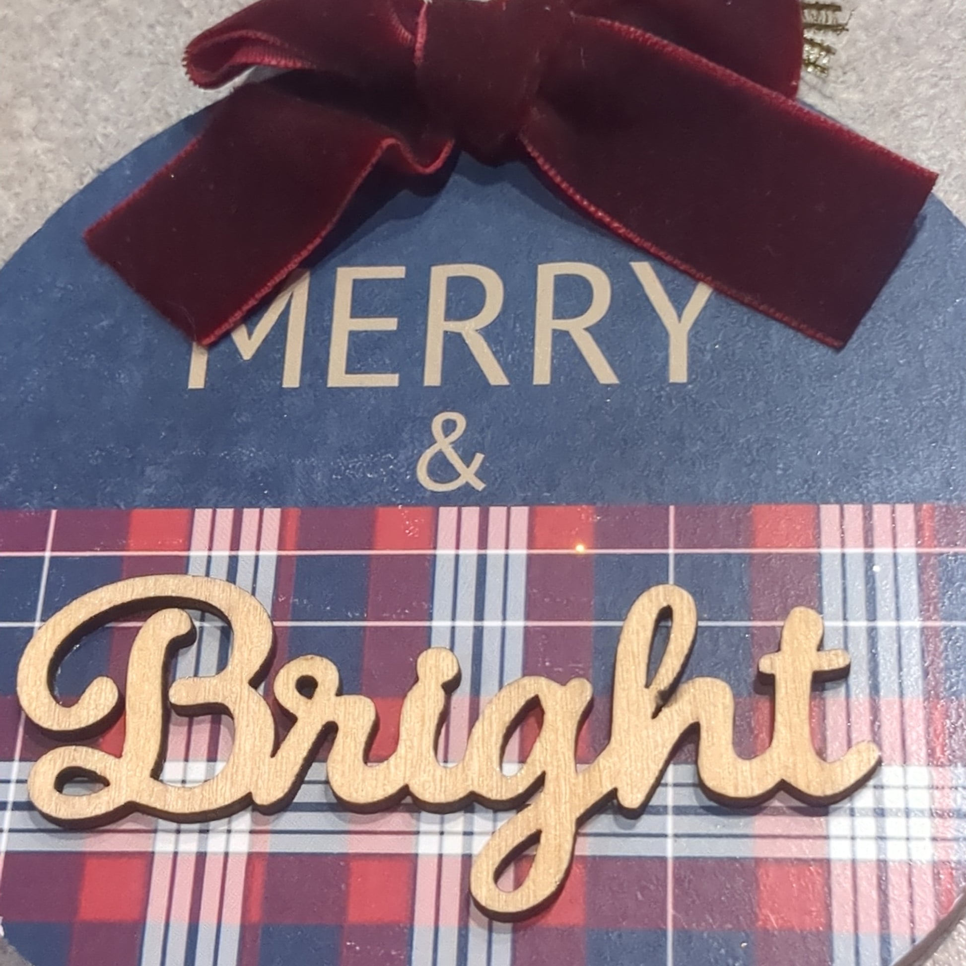 MDF ball ornament Merry & Bright CLEARANCE wo54