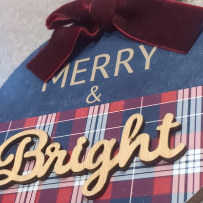 MDF ball ornament Merry & Bright CLEARANCE wo54