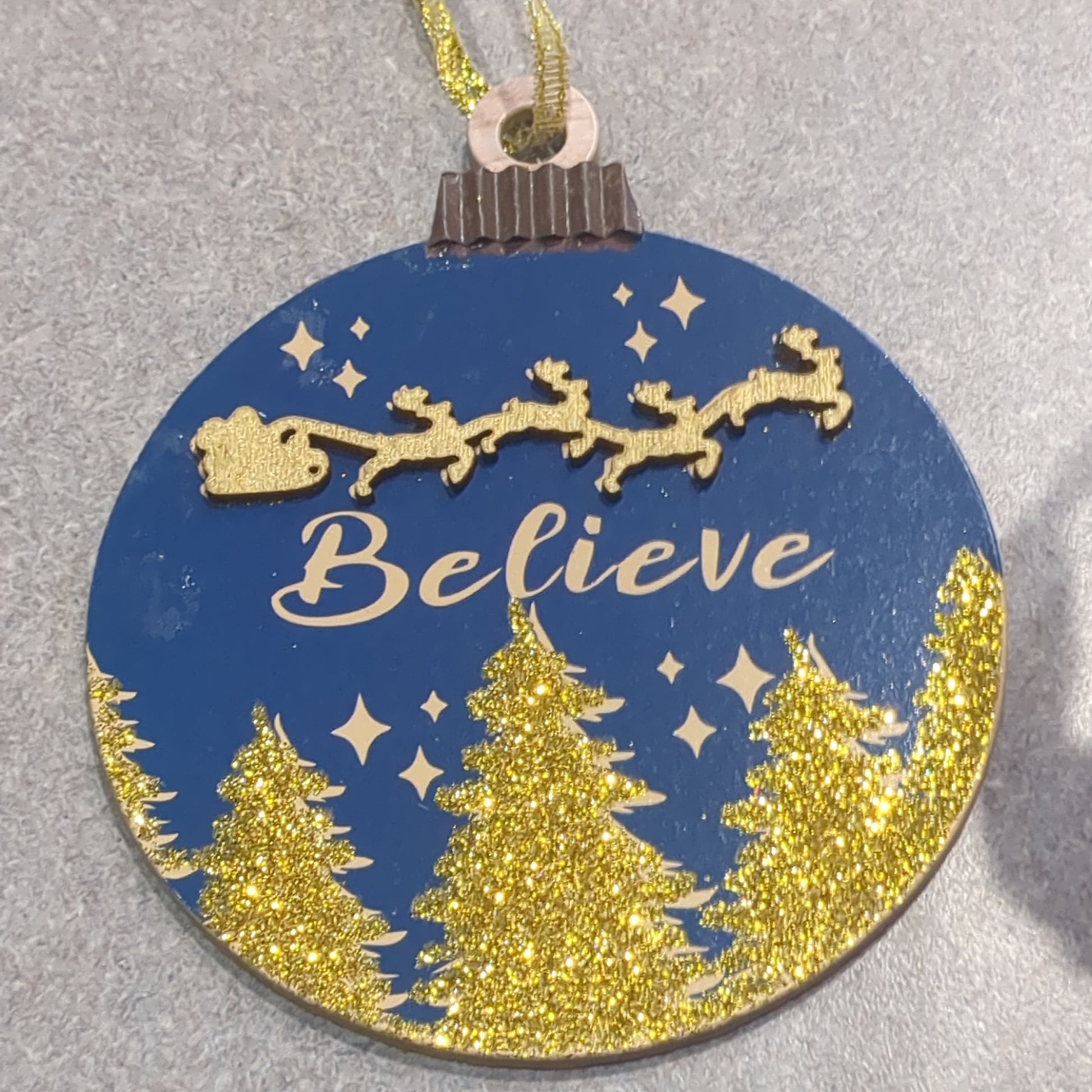 Believe Ornament Santa and Reindeer CLEARANCE wo43