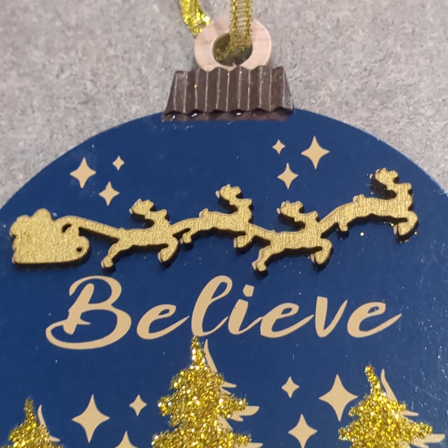 Believe Ornament Santa and Reindeer CLEARANCE wo43