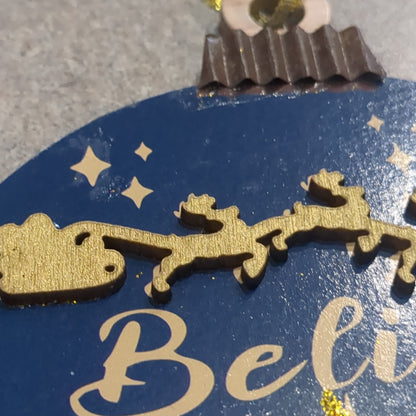 Believe Ornament Santa and Reindeer CLEARANCE wo43