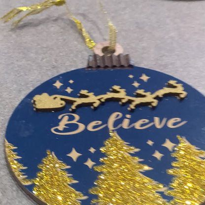 Believe Ornament Santa and Reindeer CLEARANCE wo43