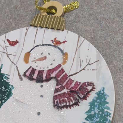MDF ball ornament with a snowman CLEARANCE So77
