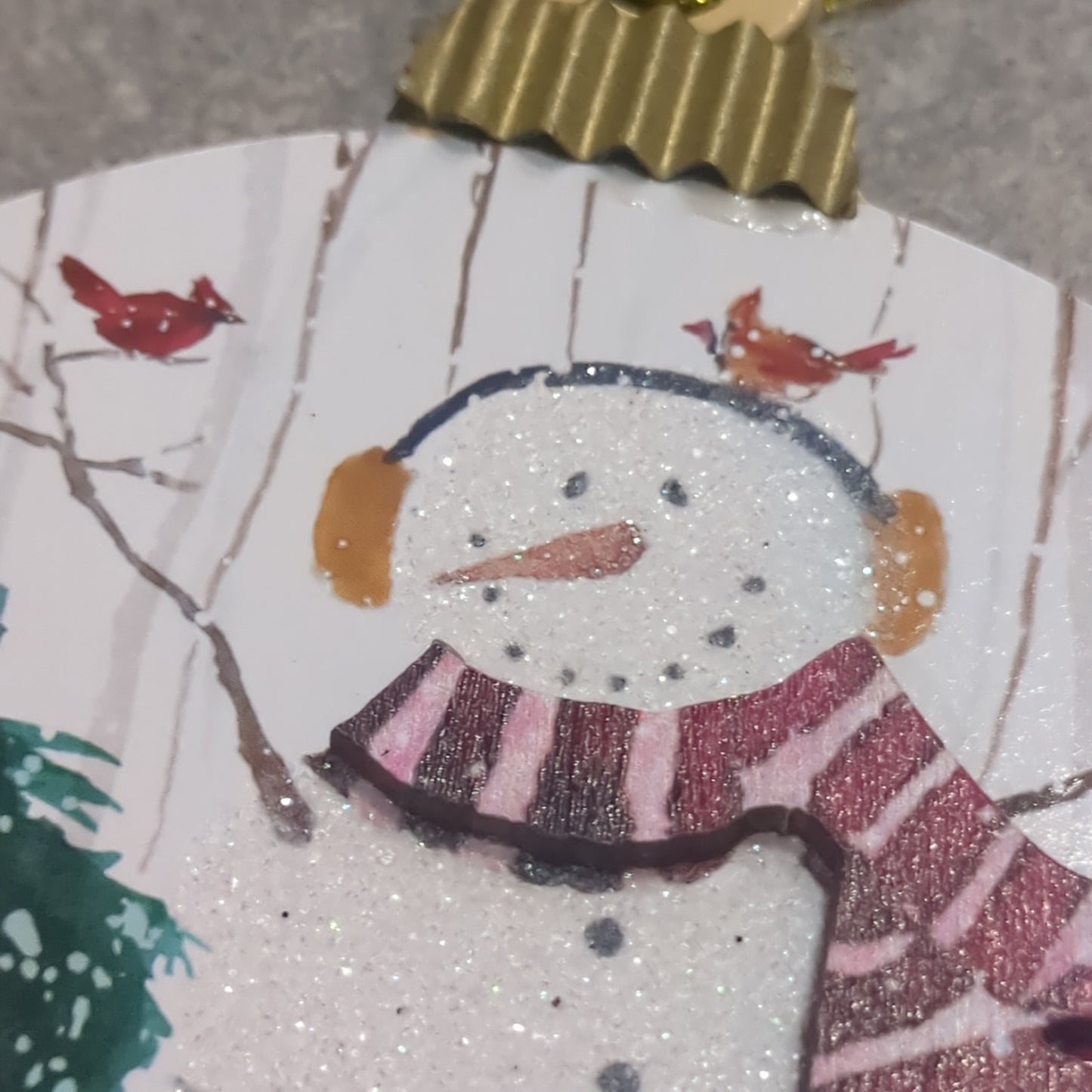 MDF ball ornament with a snowman CLEARANCE So77