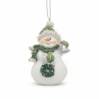 Polyacrylic snowman ornament with bell, wreath, green scarf CLEARANCE Og4