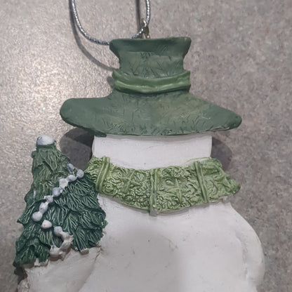 Polycrylic snowman ornament with tree and teddy bear CLEARANCE Og3