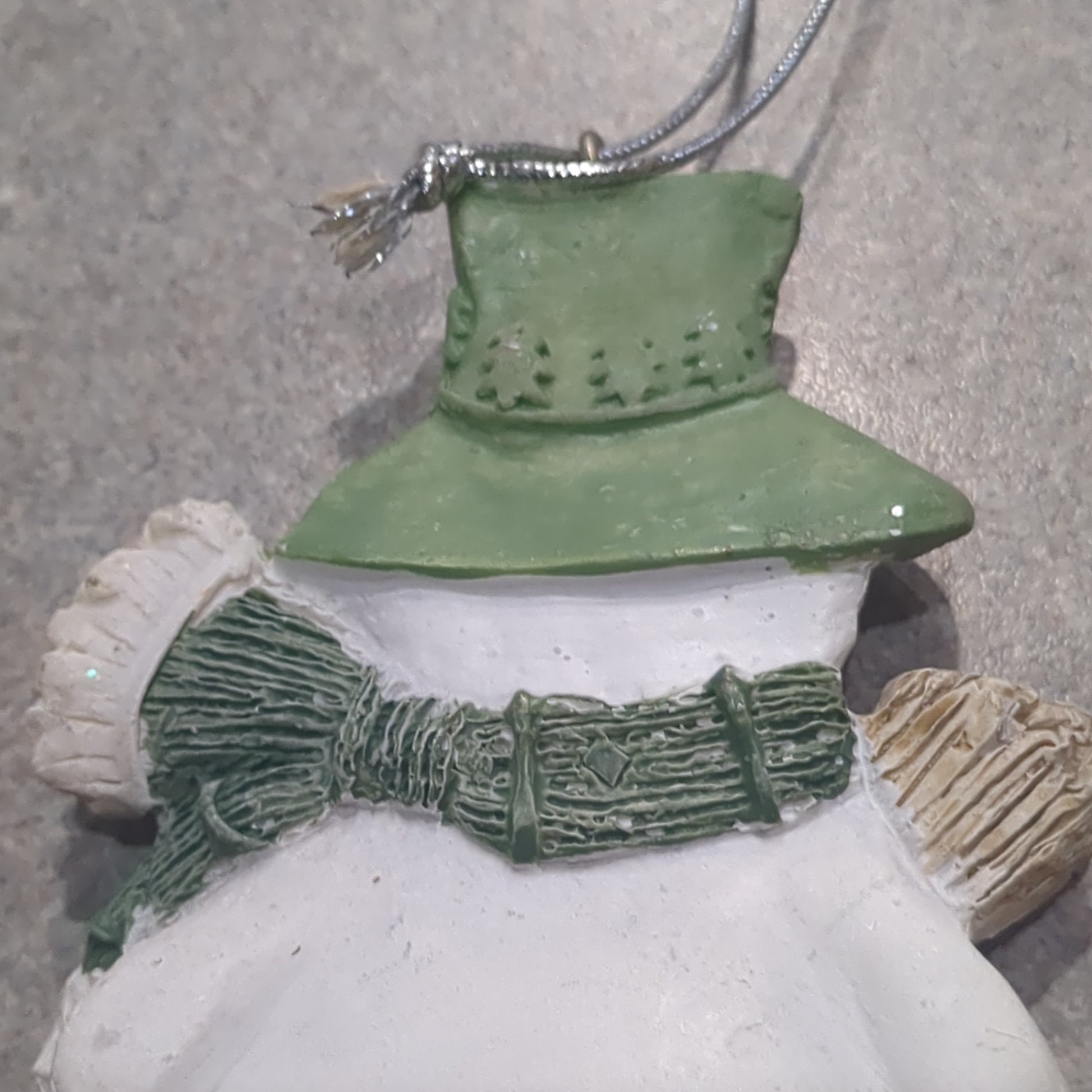 Polyacrylic snowman ornament with a broom - green CLEARANCE og2