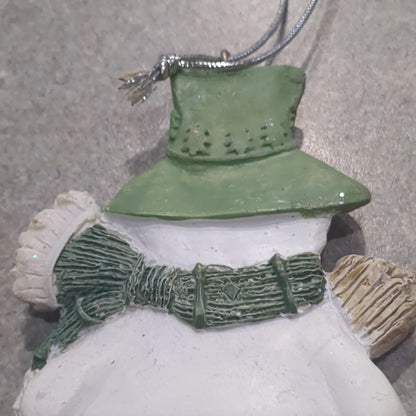 Polyacrylic snowman ornament with a broom - green CLEARANCE og2