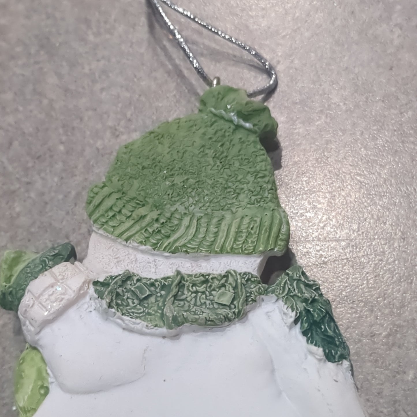 Polyacrylic snowman ornament with a scroll and gift - green CLEARANCE og1