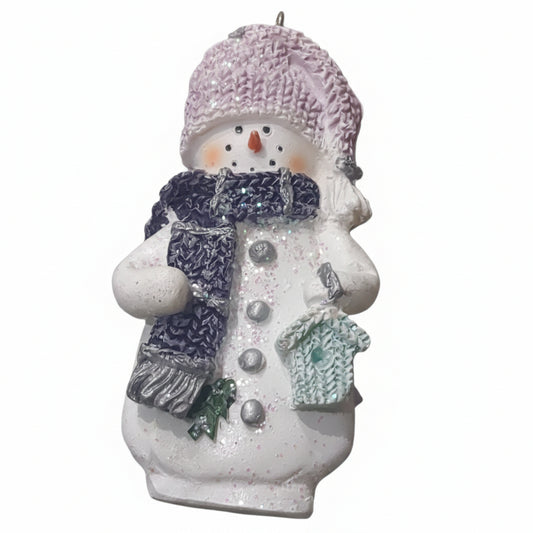 Polyacrylic snowman ornament with a birdhouse lilac and purple CLEARANCE OP4