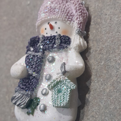 Polyacrylic snowman ornament with a birdhouse lilac and purple CLEARANCE OP4