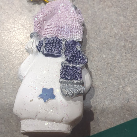 Polyacrylic snowman ornament with a birdhouse lilac and purple CLEARANCE OP4