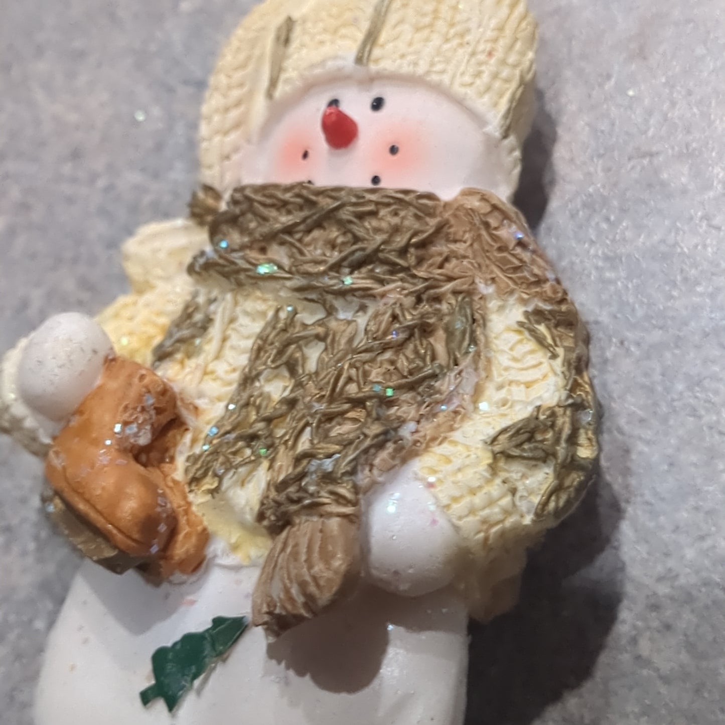 Polyacrylic snowman ornament with an ice skate yellow CLEARANCE OY5