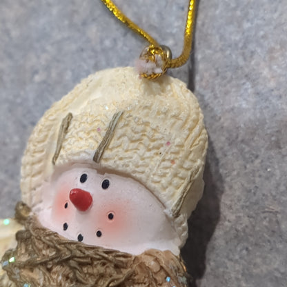 Polyacrylic snowman ornament with an ice skate yellow CLEARANCE OY5