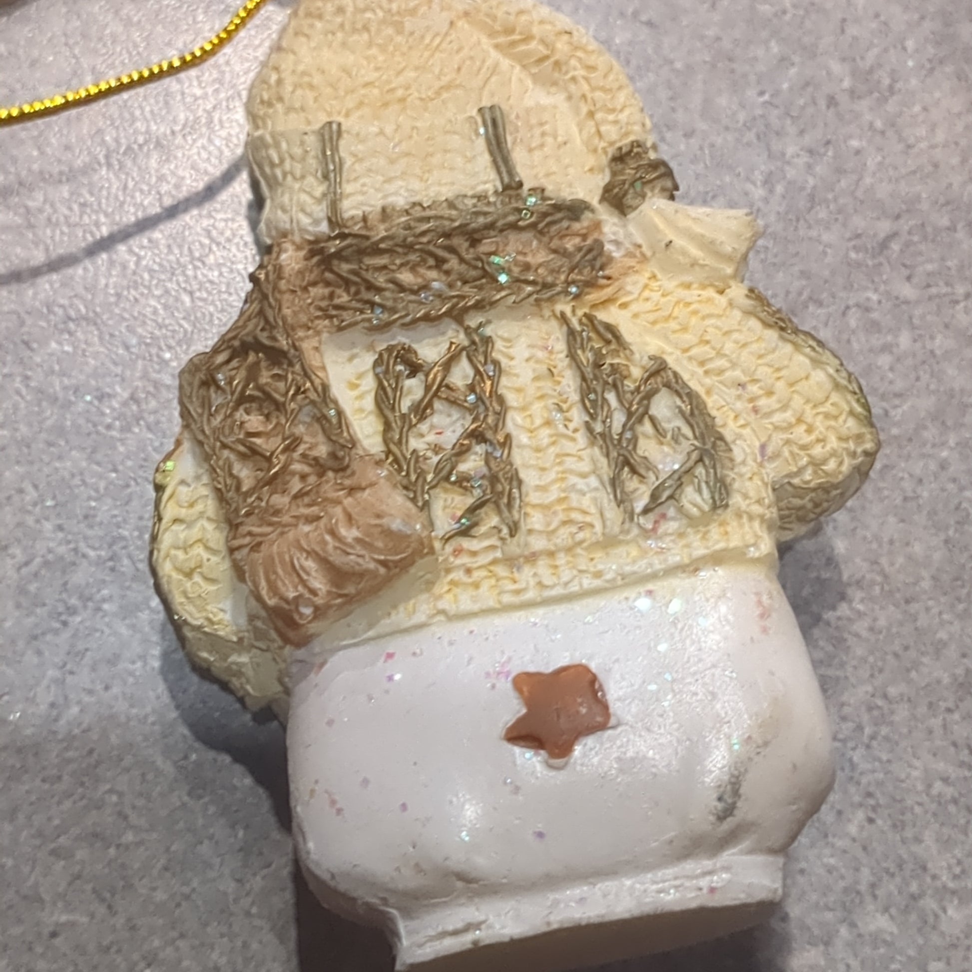 Polyacrylic snowman ornament with an ice skate yellow CLEARANCE OY5