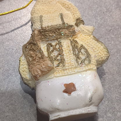 Polyacrylic snowman ornament with an ice skate yellow CLEARANCE OY5