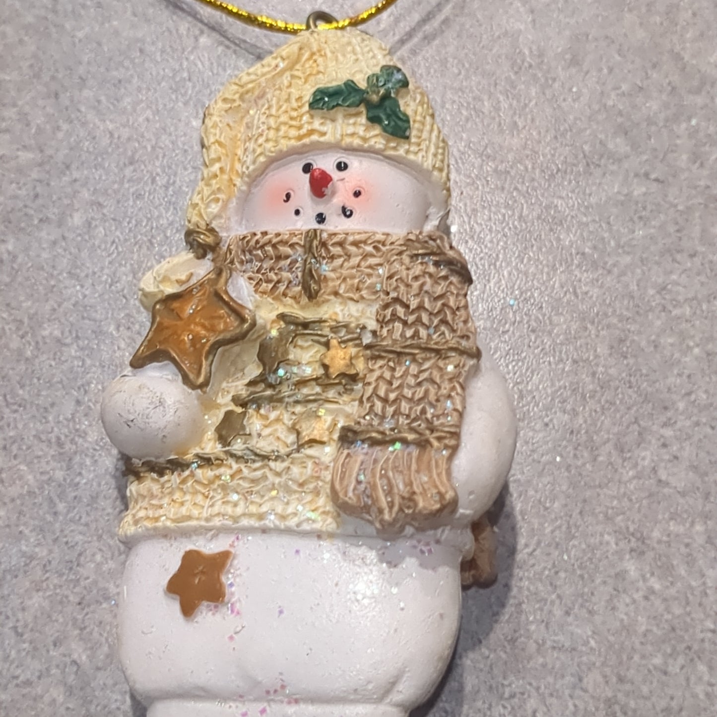 Polyacrylic snowman ornament with star yellow CLEARANCE OY4