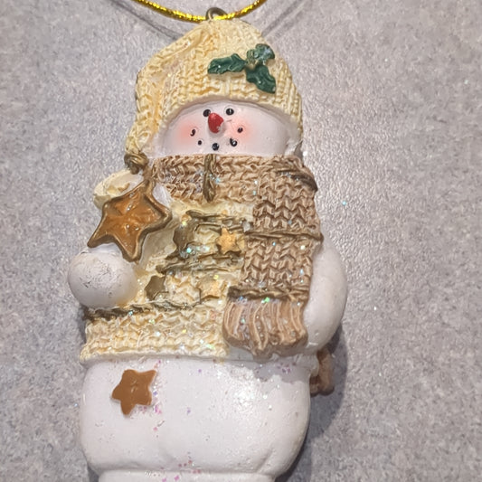 Polyacrylic snowman ornament with star yellow CLEARANCE OY4