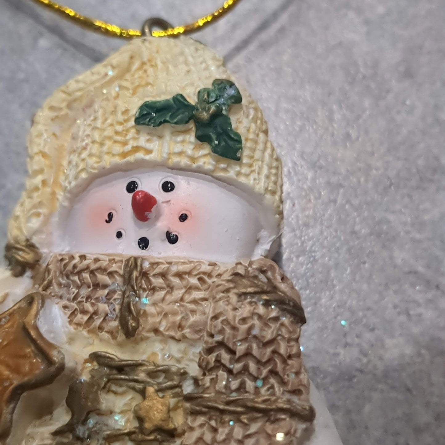 Polyacrylic snowman ornament with star yellow CLEARANCE OY4