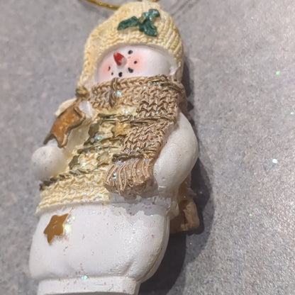 Polyacrylic snowman ornament with star yellow CLEARANCE OY4