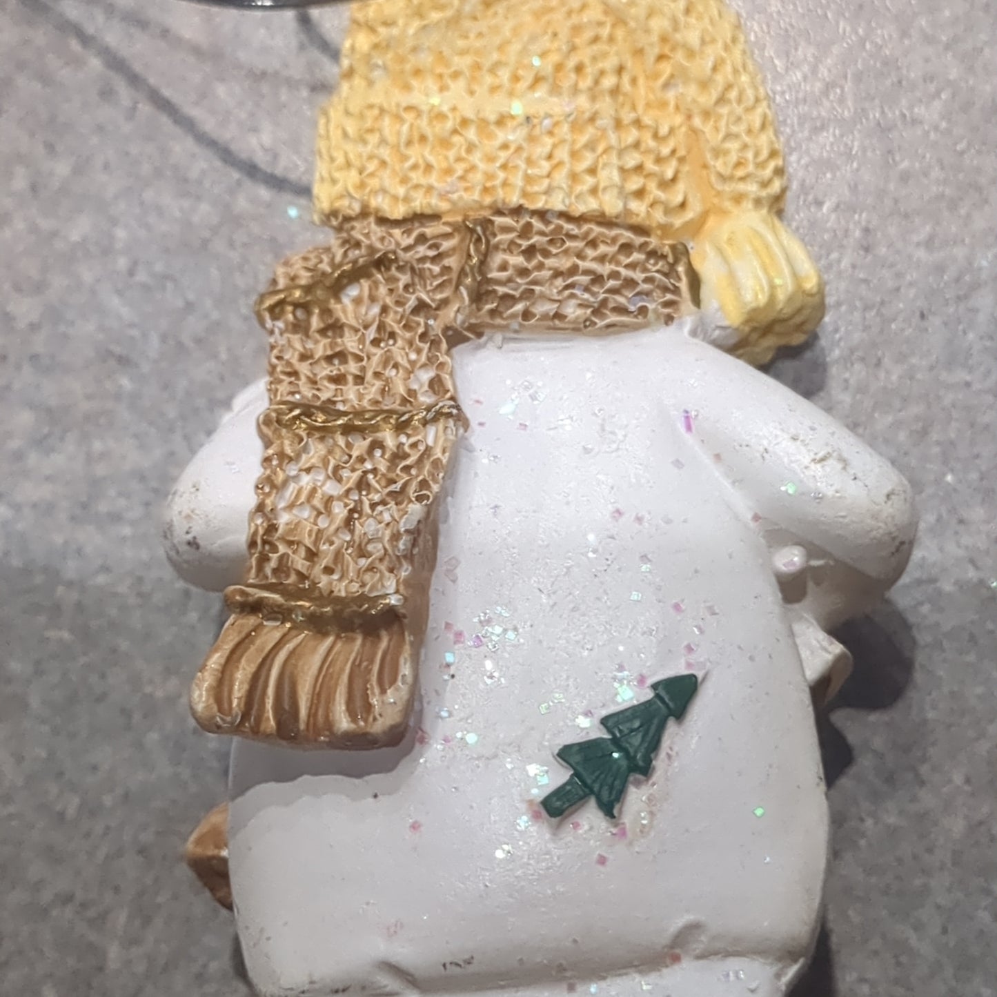 Polyacrylic snowman ornament with candy cane and gift yellow CLEARANCE OY3