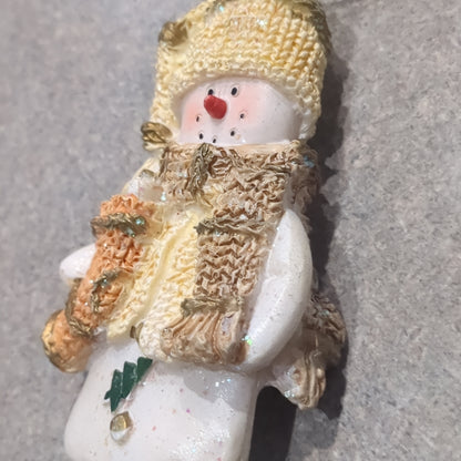 Polyacrylic snowman ornament with stocking yellow CLEARANCE OY2