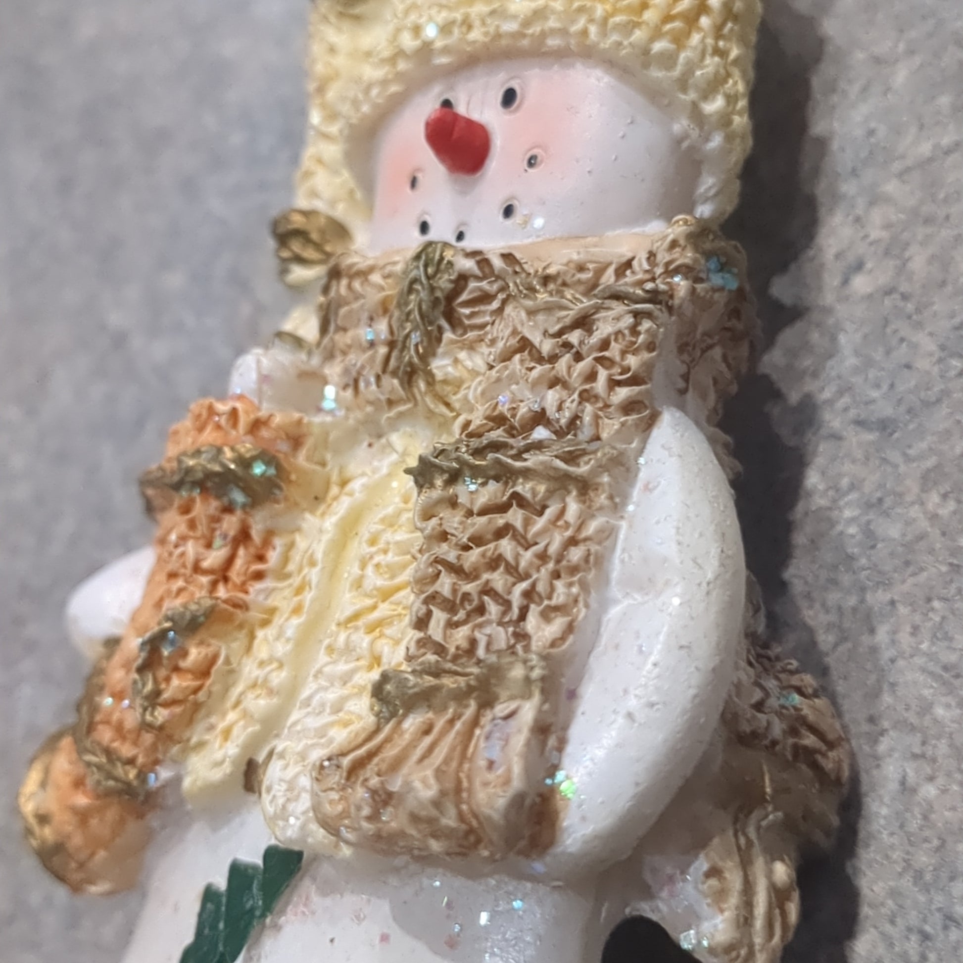 Polyacrylic snowman ornament with stocking yellow CLEARANCE OY2