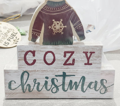 Cozy Christmas Sign Set of 3 with a Christmas Sweater.