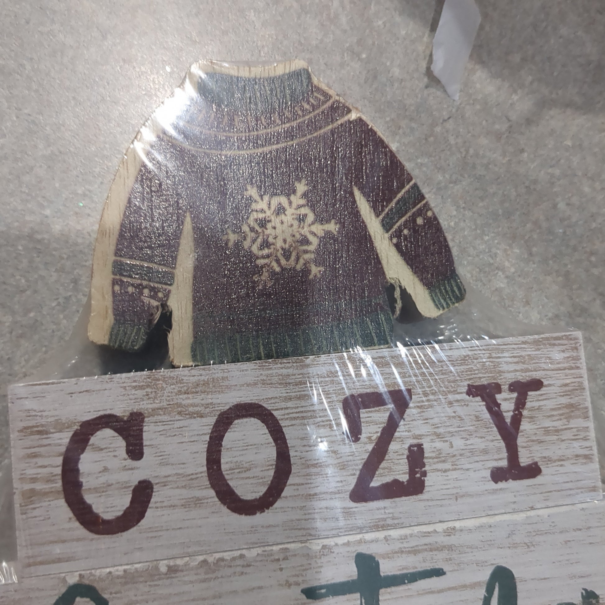 Cozy Christmas Sign Set of 3 with a Christmas Sweater.