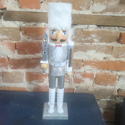 Nutcracker soldier silver, white and glitter
