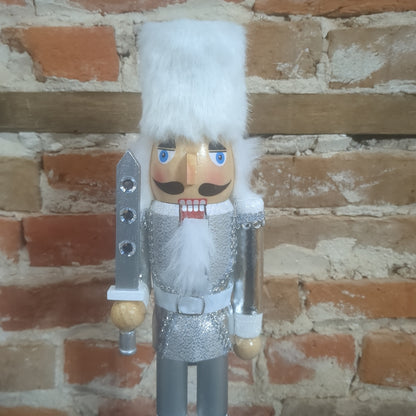 Nutcracker soldier silver, white and glitter