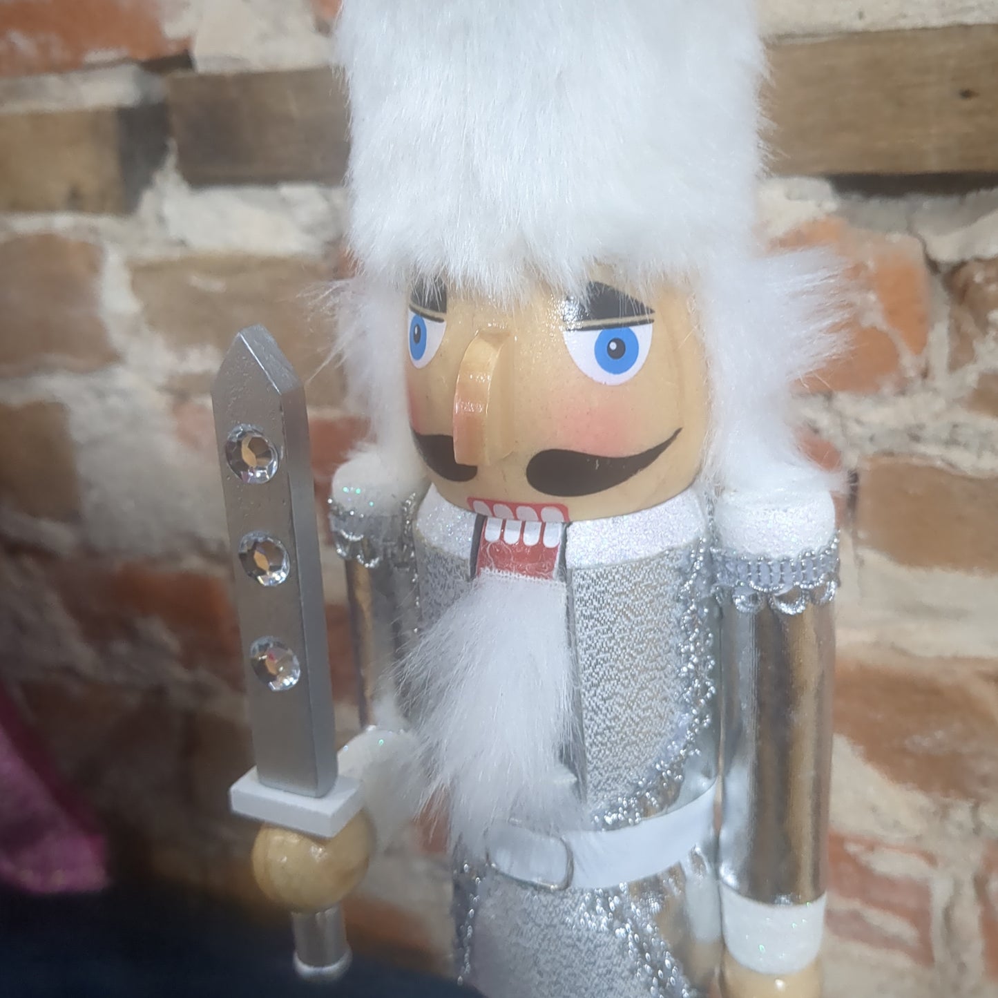 Nutcracker soldier silver, white and glitter