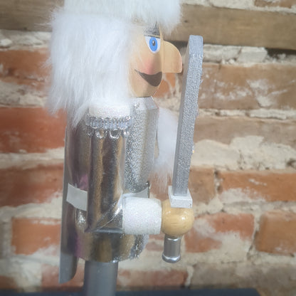 Nutcracker soldier silver, white and glitter
