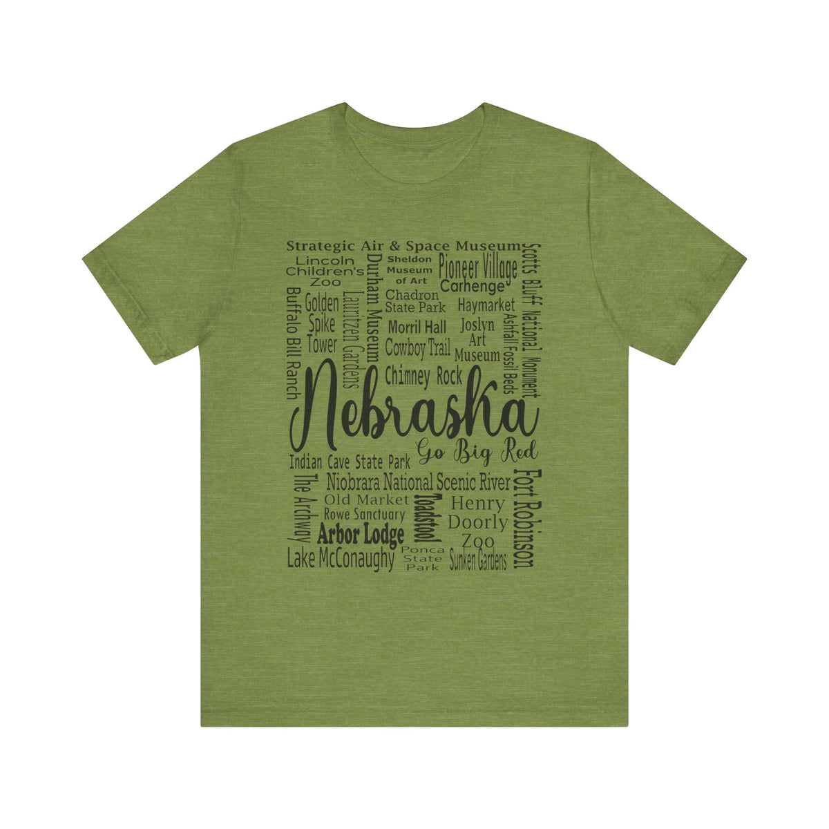 Nebraska Shirt – Landmarks Word Art Unisex Jersey Tee Heather Green