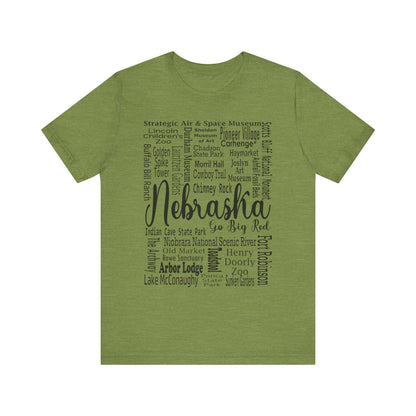 Nebraska Shirt – Landmarks Word Art Unisex Jersey Tee Heather Green