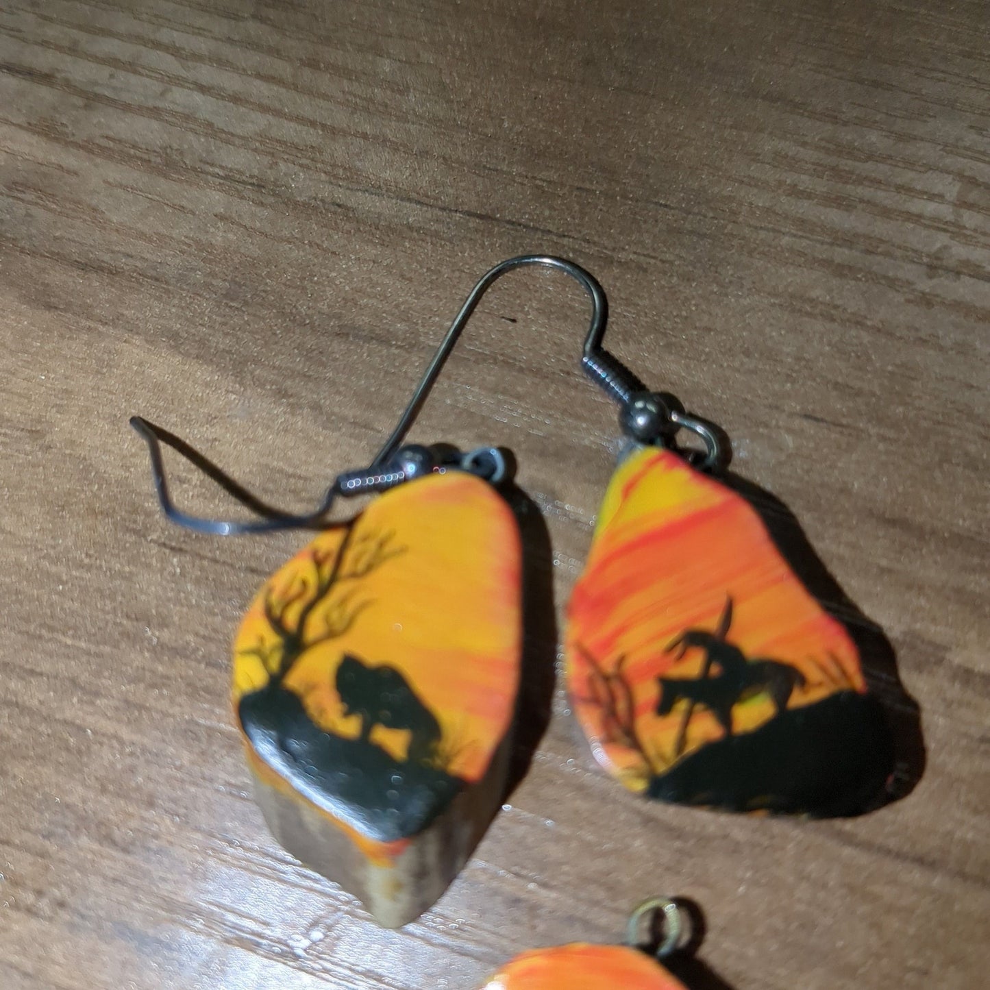 Hand-Painted Deer antler earrings and necklace pendent