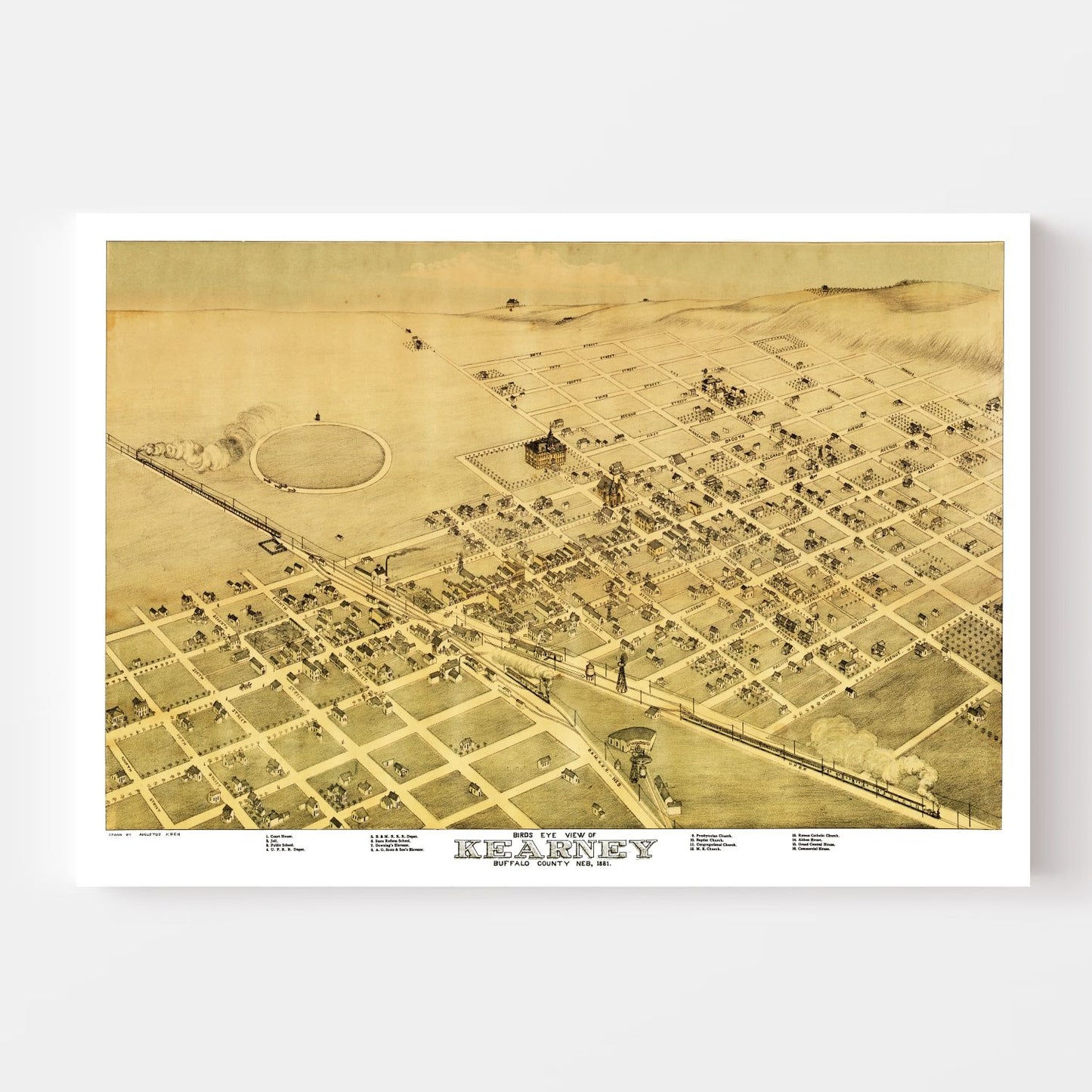 Vintage Map of Kearney, Nebraska 1881 -Not available at Minden location-